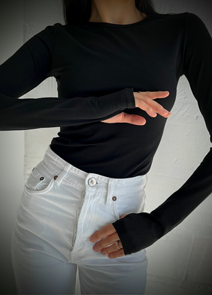 Лонгслив трикотажный с удлиненным рукавом