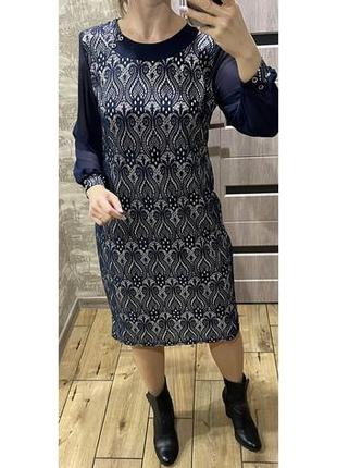 Жіноча сукня гіпюр на атласі з шифоновими рукавами3 фото