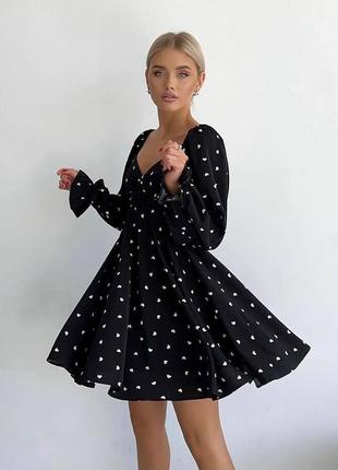 3 цвета! романтичное мини платье с широкой юбкой, шифоновое, с принтом сердца, с сердечками