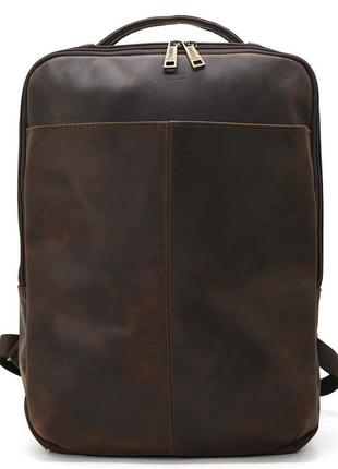 Шкіряний чоловічий коричневий рюкзак rc-7281-3md з передньою кишенею на блискавці