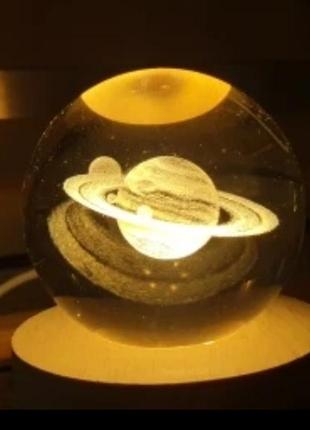 Светильник ночник подсветка хрустальный шар сатурн4 фото