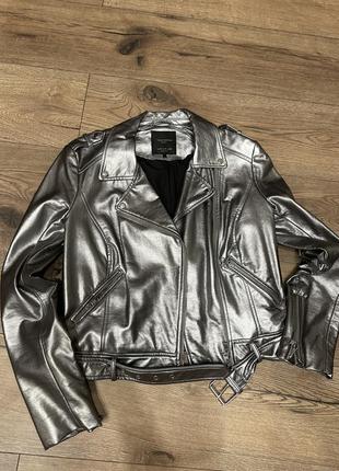 Куртка серебряная эко кожа zara, mango, h&amp;m