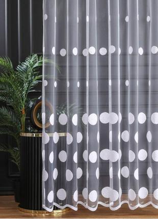 Готовый пошитый тюль на тесьме. фатиновый тюль шарики на тесьме 300*260см