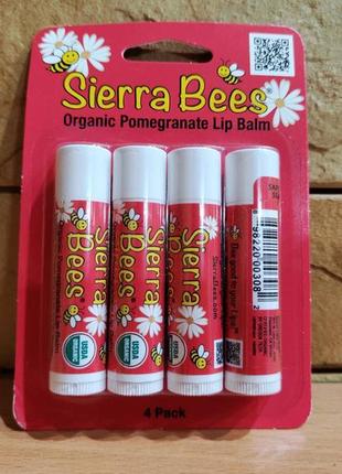 Sierra bees, органические бальзамы для губ, гранат, 4 шт