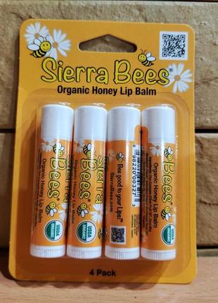 Sierra bees, органические бальзамы для губ, мед, 4 штуки