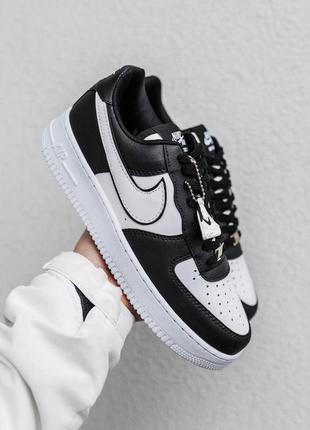 Мужские кожаные демисезонные кроссовки nike air force black white черно-белые найк форс кожа весенние 40-44