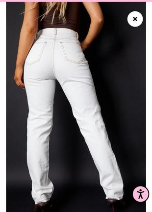 Стильные белые джинсы высокая посадка,батальные мом1 фото