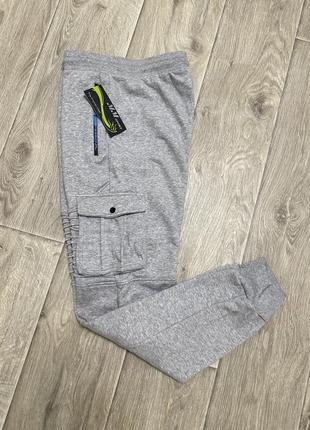 Сірі спортивні штани m l xl xxl xxxl якісні трикотажні спортивні з накладними карманами карго весна