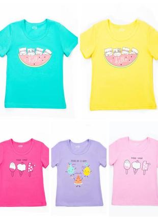 Яскрава футболка з морозивом, гарна футболка з котиками, красивая футболка сиреневая, бавовняна футболка для дівчат, ментолова футболка жовта