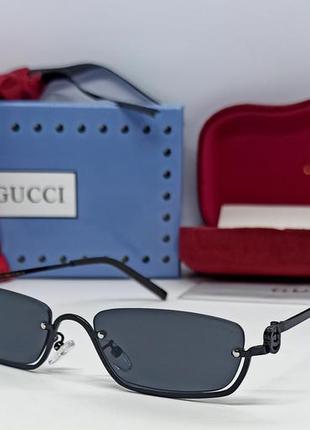 Окуляри брендові жіночі сонцезахисні модні вузькі чорні в чорному металі