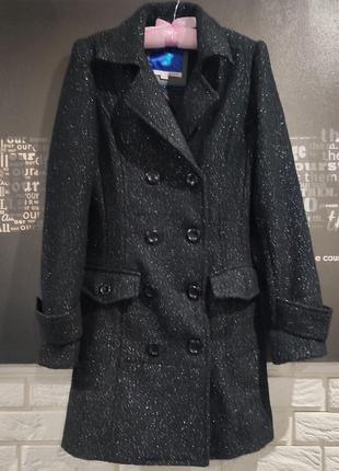 Роскошное шерстяное двубортное пальто с люрексом1 фото