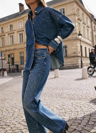 Невероятные джинсы с камушками от zara, высокая посадка, в наличии ✅1 фото