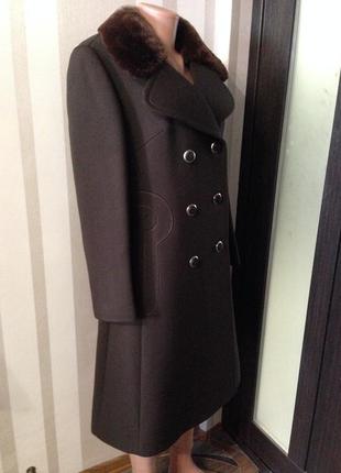 Модельное шерстяное пальто с мутоновым воротником xl - xxl3 фото