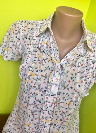 Легкая блуза в цветочный принт с рюшиками marks & spencer из  хлопка
