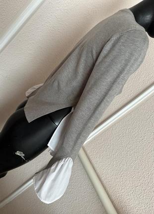 Свитер с вшитой рубашкой, стильная кофта , сірий ангоровий светр з білими бавовняними вставками2 фото