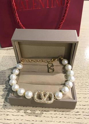 Брендовий браслет в позолоті з перлинами