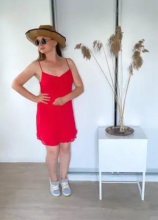 Красное шелковое коктейльное платье натуральный шелк 100% silk