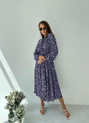 Стильное классическое классное красивое хорошенькое удобное модное трендовое простое платье свинца синее меди в цветочный принт7 фото
