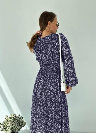 Стильное классическое классное красивое хорошенькое удобное модное трендовое простое платье свинца синее меди в цветочный принт9 фото