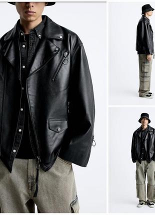 Трендовая  крутая кожаная куртка-косуха в байкерськом стиле от zara. новая коллекция5 фото