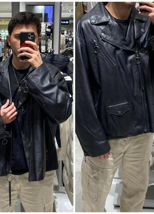 Трендовая  крутая кожаная куртка-косуха в байкерськом стиле от zara. новая коллекция9 фото