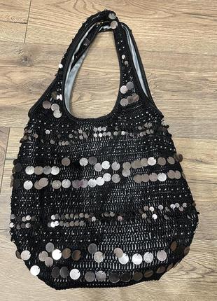 Сумка - торба чорна з паєтками atmosphere zara