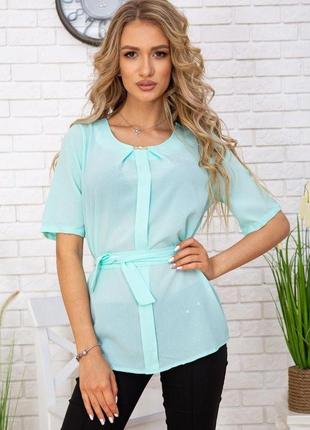 Летняя блузка шифоновая, с короткими рукавами и пояском, цвет мятный, 172r22