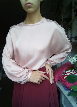 Свободная блузка сатиновая, нарядная блузка розового цвета, блуза в средневековом стиле3 фото