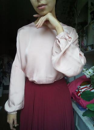 Свободная блузка сатиновая, нарядная блузка розового цвета, блуза в средневековом стиле4 фото