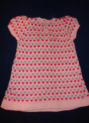 Вязаное теплое платье на короткий рукав с бантиком 74 см, 9 месяцев, 1 год3 фото