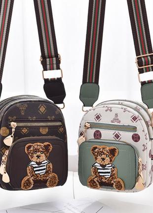 Детская мини сумочка с мишкой, маленькая сумка для девочек с медведем на плечо
