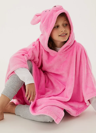 Накидка пончо с капюшоном m&s kids' fleece percy pig™ hooded blanket4 фото
