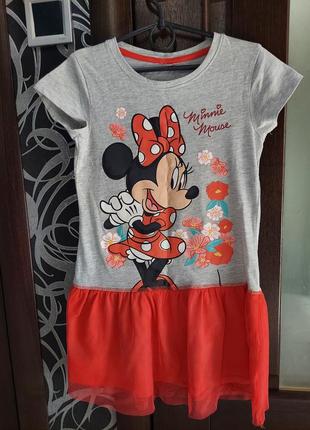 Летнее платье с красной фатиновой юбкой с минни minnie mouse от disney 6-8 лет