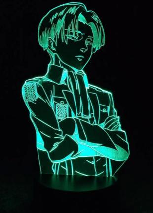 Акриловий 3d світильник - нічник аніме леві аккерман (levi ackerman) атака титанів 16 кольорів + пульт