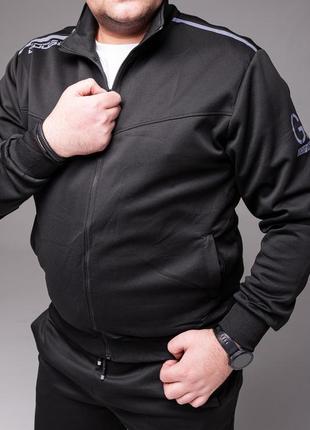 Чоловічий спортивний костюм чорний gs без капюшона батал6 фото