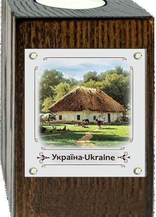 Декоративный подсвечник металл/дерево "україна" - "хата з сільським подвір`ям"