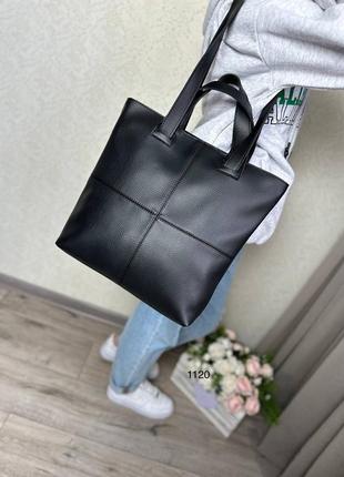 Женская стильная и качественная сумка шоппер из искусственной кожи черная с красным9 фото
