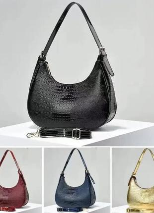Лаковая женская сумка слинг  под рептилию, качественная модная сумочка трендовая из экокожи