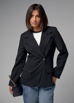 Женский однобортный пиджак приталенного кроя - черный цвет, s (есть размеры)
