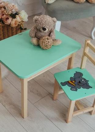 Стул и стол детский зеленый. для учебы,рисования,игры. стол с ящиком и стульчик.3 фото