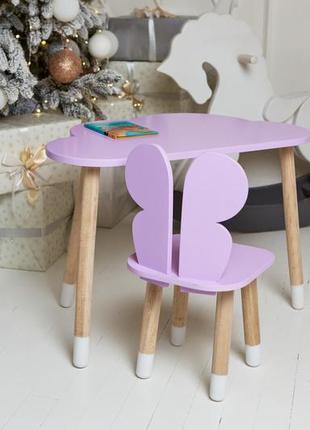 Детский столик тучка и стульчик бабочка фиолетовый. столик для игр, уроков, еды9 фото