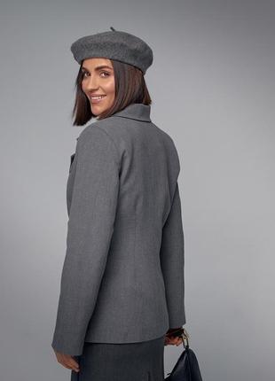 Женский однобортный пиджак приталенного кроя - серый цвет, s (есть размеры)2 фото