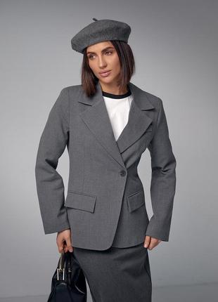 Женский однобортный пиджак приталенного кроя - серый цвет, s (есть размеры)5 фото