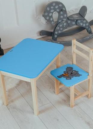 Детский стол и стул синий. для учебы, рисования, игры. стол с ящиком и стульчик.4 фото