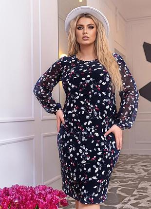 Красивое шифоновое женское платье размер: 52, 54, 56, 58