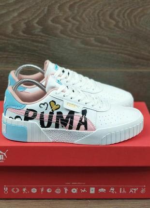 Женские кроссовки puma cali (белые с розово/голубым)  летние пума каил1 фото