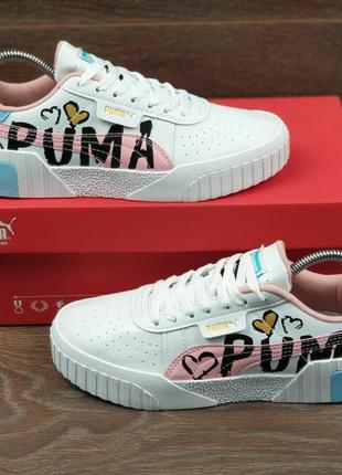 Женские кроссовки puma cali (белые с розово/голубым)  летние пума каил8 фото