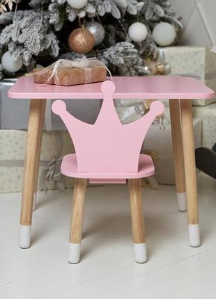 Розовый  столик и стульчик детский корона прямоугольный9 фото
