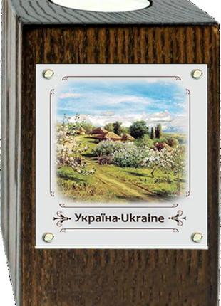 Декоративний підсвічник метал/дерево "україна" - "хутір з яблуневим цвітом"