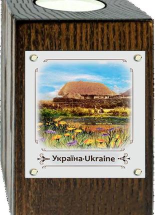 Декоративный подсвечник металл/дерево "україна" - "хата з озером"